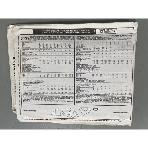 90s Easy McCalls 5439 Sewing Pattern Size 4-5-6 T Shirt Skirt Scarf Headband CUT - Picture 3 of 6